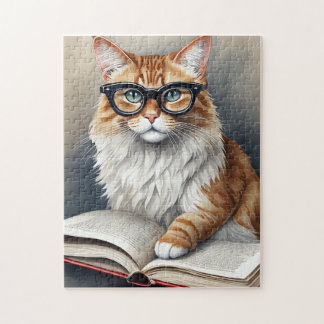 Leuke kat met bril Een boek lezen Legpuzzel