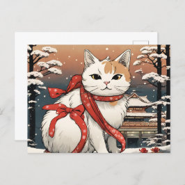 Leuke kat met Japanse tempel voor kattenliefhebber Briefkaart
