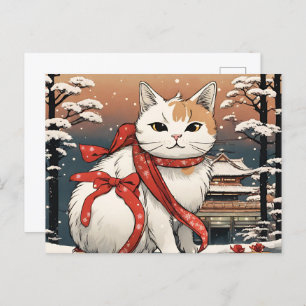 Leuke kat met Japanse tempel voor kattenliefhebber Briefkaart