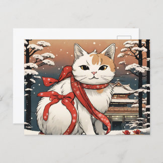 Leuke kat met Japanse tempel voor kattenliefhebber Briefkaart
