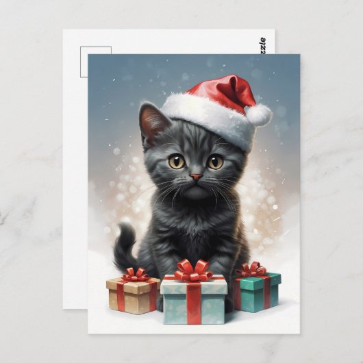 Leuke kat met kerstmuts Illustratie Briefkaart (Voorkant / Achterkant)