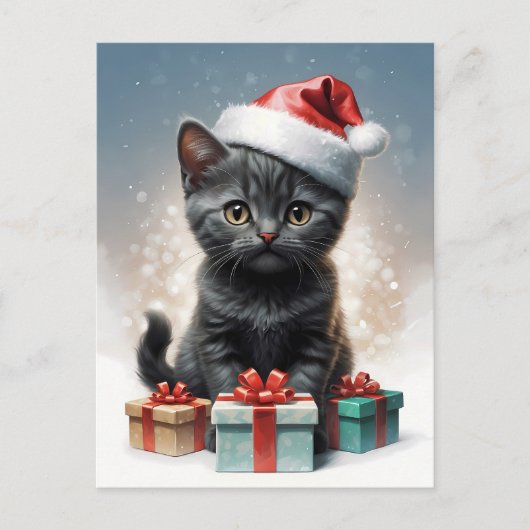 Leuke kat met kerstmuts Illustratie Briefkaart (Voorkant)