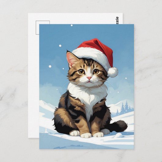 Leuke kat met kerstmuts Illustratie Briefkaart (Voorkant / Achterkant)