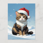 Leuke kat met kerstmuts Illustratie Briefkaart (Voorkant)