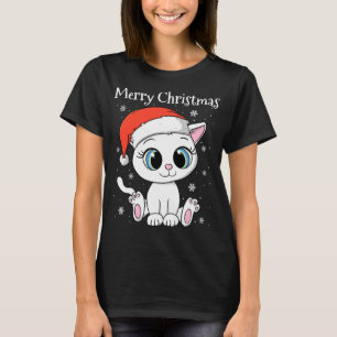 Leuke Kat met Santa Hat Vrolijk Kerstfeest T-shirt