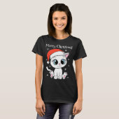 Leuke Kat met Santa Hat Vrolijk Kerstfeest T-shirt (Voorkant volledig)