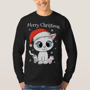 Leuke Kat met Santa Hat Vrolijk Kerstfeest T-shirt