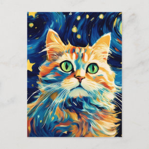 Leuke kat met sterren briefkaart