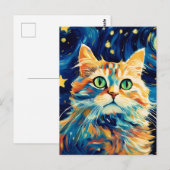 Leuke kat met sterren briefkaart (Voorkant / Achterkant)