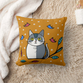 Leuke kat met vogels kussen