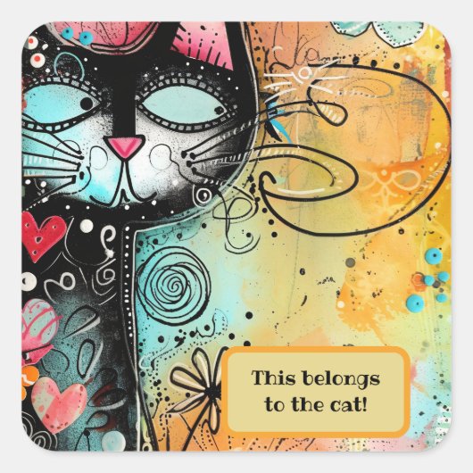 Leuke kat Moderne Stijl Vierkante Sticker (Voorkant)