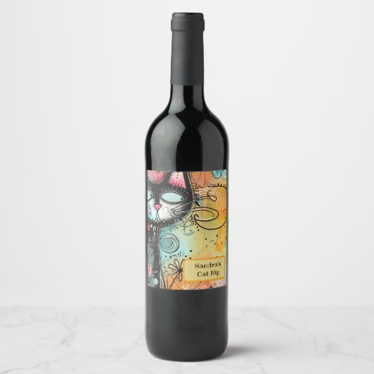 Leuke kat Moderne Stijl Wijn Etiket (Voorkant)