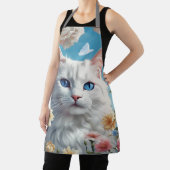 Leuke kat Mooie Witte Bloemen Schorten, Vrouwen Ch Schort (Insitu)