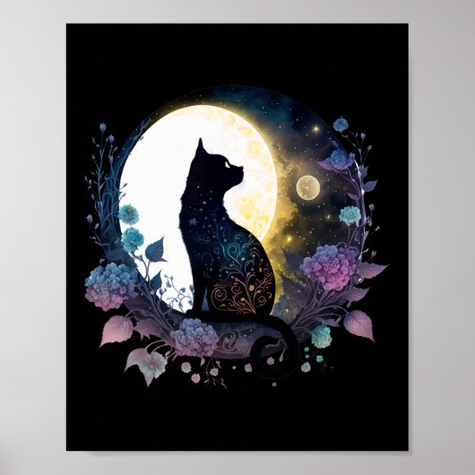 Leuke kat motief kat in maanlicht kat poster (Voorkant)