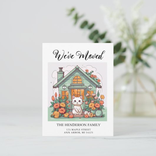 Leuke kat Nieuwe Huis Bewegende Aankondiging Brief Briefkaart (Staand voorkant)