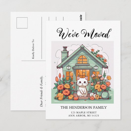Leuke kat Nieuwe Huis Bewegende Aankondiging Brief Briefkaart (Voorkant / Achterkant)