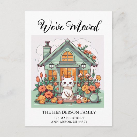 Leuke kat Nieuwe Huis Bewegende Aankondiging Brief Briefkaart (Voorkant)