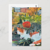 Leuke kat onder een bloeiende struik briefkaart (Voorkant / Achterkant)