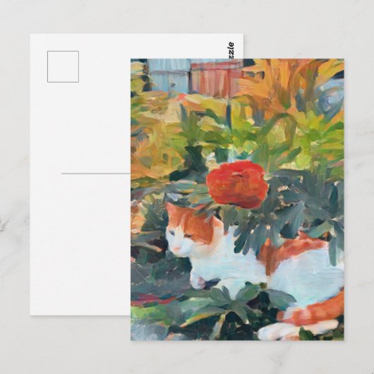 Leuke kat onder een bloeiende struik briefkaart (Voorkant / Achterkant)