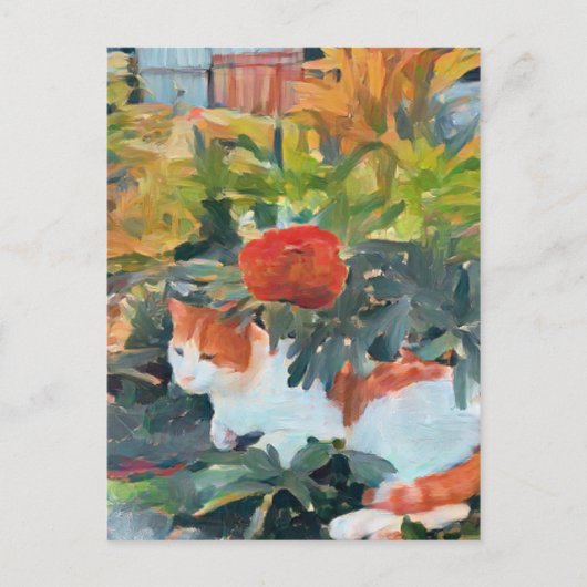 Leuke kat onder een bloeiende struik briefkaart (Voorkant)