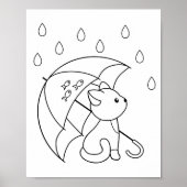 Leuke kat onder Paraplu Kleurplaat Poster (Voorkant)