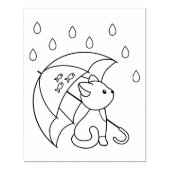 Leuke kat onder Paraplu Kleurplaat Rubberstempel (Afrduk)