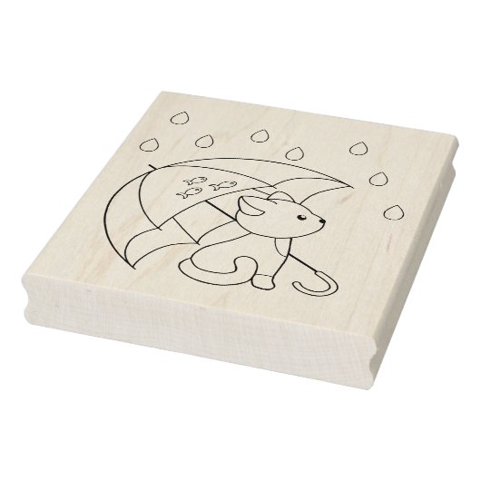 Leuke kat onder Paraplu Kleurplaat Rubberstempel (Stempel)