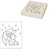 Leuke kat onder Paraplu Kleurplaat Rubberstempel (Gestempeld)