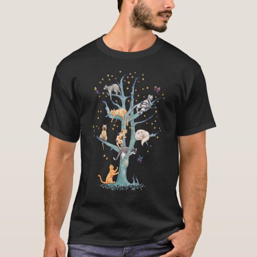 Leuke kat op boom dier kat t-shirt (Voorkant)