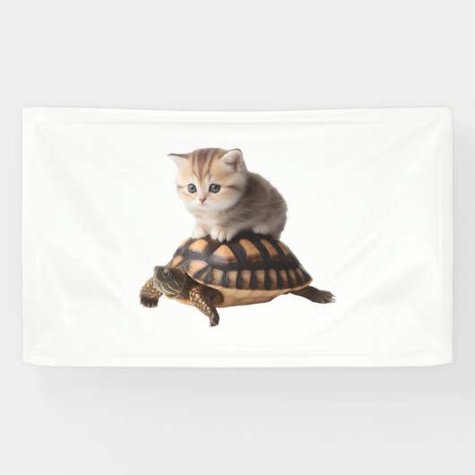 Leuke kat op schildpad spandoek (Horizontaal)