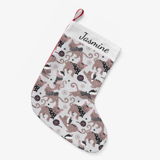 Leuke kat Patroon Naam Kerstmis Kous Kleine Kerstsok (Voorkant (Hangend))