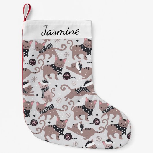 Leuke kat Patroon Naam Kerstmis Kous Kleine Kerstsok (Voorkant)