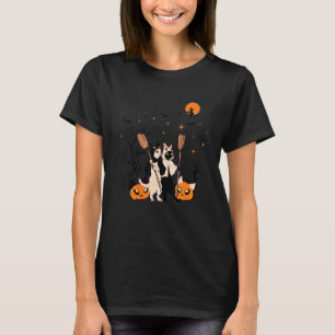 Leuke Kat Pompoen Kittens Holding Broom Halloween T-shirt