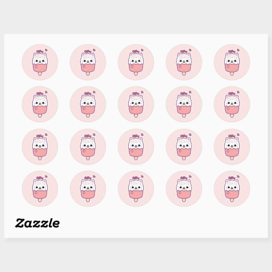 Leuke kat Popsicle Ronde Sticker (Vel)