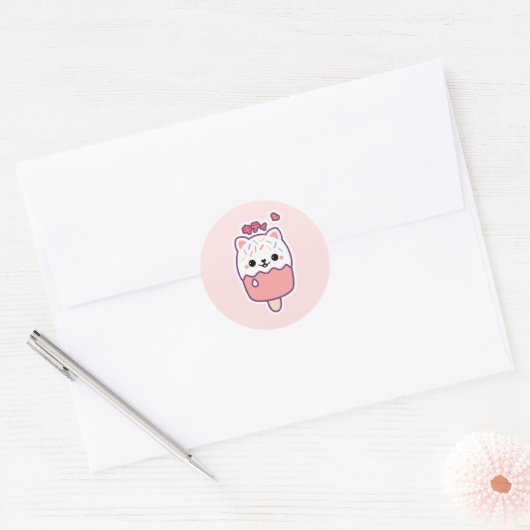 Leuke kat Popsicle Ronde Sticker (Envelop)
