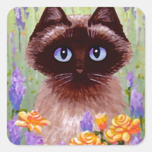 Leuke kat Ragdoll Siamese Birmees Roos Creationart Vierkante Sticker (Voorkant)