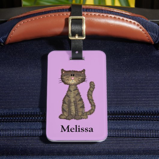 Leuke kat roze gepersonaliseerd bagagelabel (Voorkant Insitu 2)