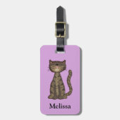 Leuke kat roze gepersonaliseerd bagagelabel (Voorkant verticaal)