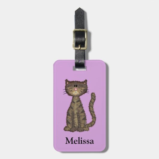 Leuke kat roze gepersonaliseerd bagagelabel (Voorkant verticaal)
