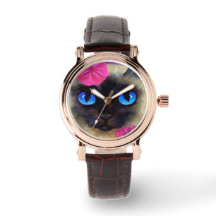 Leuke kat Siamese Gezicht Illustratie Pols Horloge