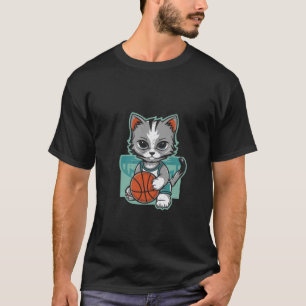 Leuke kat spelen basketbal dragen kleding, grappig t-shirt