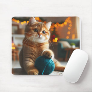Leuke kat spelen met een garen mousepad muismat