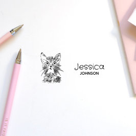 Leuke kat tekening aangepaste naam Kinder handteke Zelfinktende Stempel
