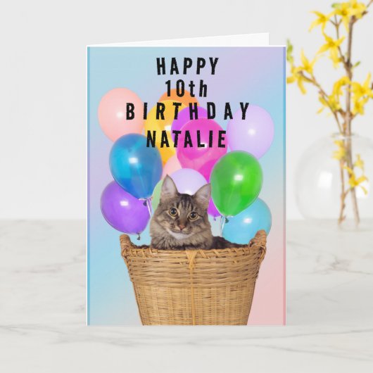 Leuke Kat, veranderde leeftijd en naam, Verjaardag Kaart (Gele Bloem)