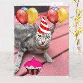 LEUKE KAT VERJAARDAG GROOT WENSKAART KAART (Gele Bloem)