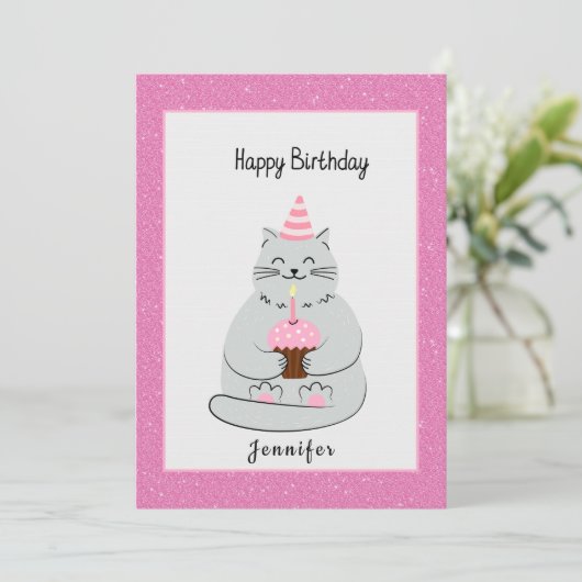 Leuke kat verjaardag met bericht (Staand voorkant)