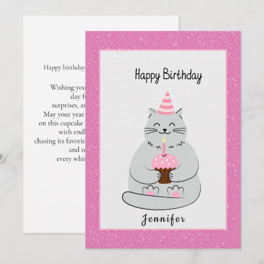 Leuke kat verjaardag met bericht (Voorkant / Achterkant)