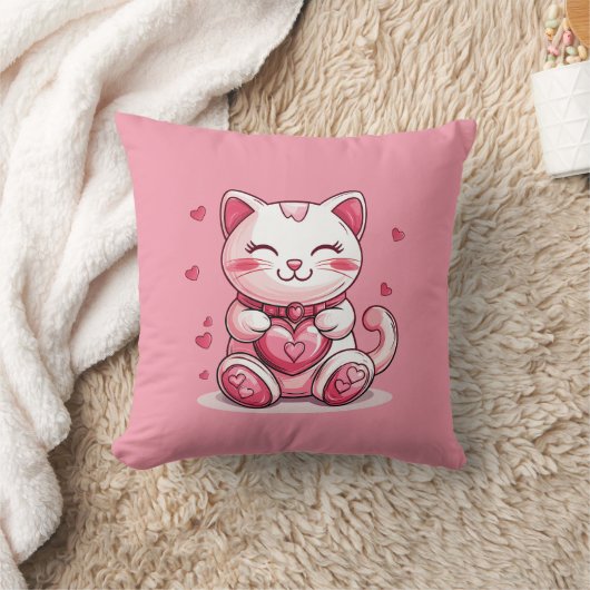Leuke kat verliefd op roze hart kussen (Deken)