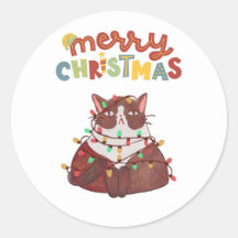 Leuke kat Vrolijk Kerstfeest Classic Ronde Sticker