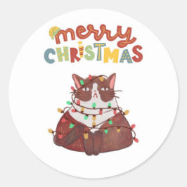 Leuke kat Vrolijk Kerstfeest Classic Ronde Sticker